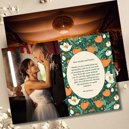 Foto Boho Retro Bloemen Bruiloft Bedankkaart