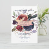 Foto Boho Roos Gold Burgundy Navy Floral Wedding Kaart (Staand voorkant)