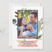 Foto Boho Roos Gold Burgundy Navy Floral Wedding Kaart (Achterkant)