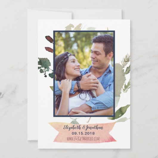 Foto Boho Roos Gold Burgundy Navy Floral Wedding Kaart (Achterkant)