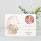 Foto boho rustic pampas floral moon 1e verjaardag kaart (Staand voorkant)