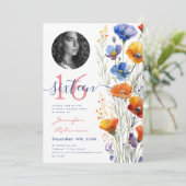 FOTO Boho Waterverf Wildflowers Sweet 16 Party Kaart (Staand voorkant)