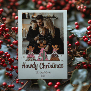 Foto Boho Westers Roze Cowgirl Kerstmis Feestdagenkaart