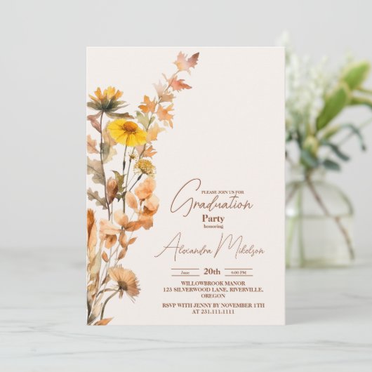 Foto Boho Wildflower Afstuderen Kaart (Staand voorkant)