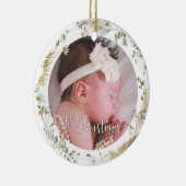 Foto Boho Wildflower Baby Girl's Eerste Kerstmis Keramisch Ornament (Rechts)