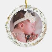Foto Boho Wildflower Baby Girl's Eerste Kerstmis Keramisch Ornament (Voorkant)