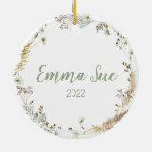 Foto Boho Wildflower Baby Girl's Eerste Kerstmis Keramisch Ornament (Achterkant)