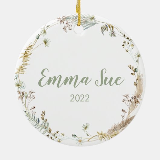 Foto Boho Wildflower Baby Girl's Eerste Kerstmis Keramisch Ornament (Achterkant)