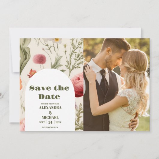 Foto Boho Wildflower Botanische bruiloft Save The Date (Voorkant)