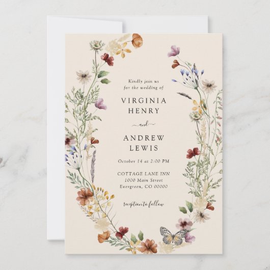 Foto Boho Wildflower Wedding Invitation Kaart (Voorkant)