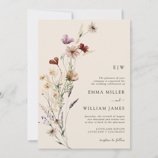 Foto Boho Wildflower Wedding Invitation Kaart (Voorkant)