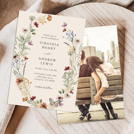 Foto Boho Wildflower Wedding Invitation Kaart