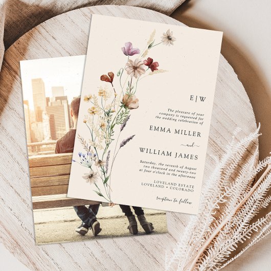 Foto Boho Wildflower Wedding Invitation Kaart