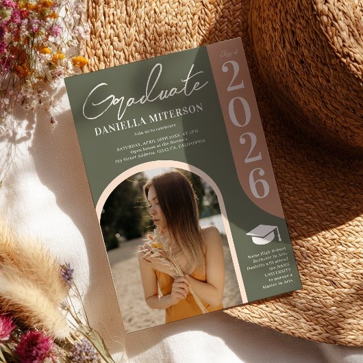 Foto bold 2023 boog groen roze afstuderen kaart