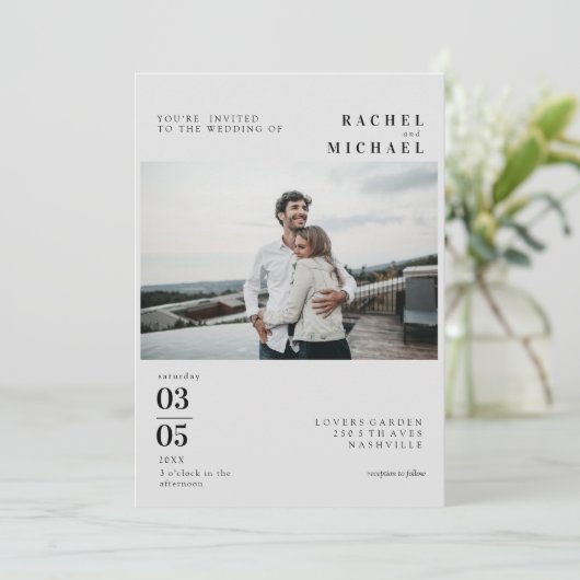 Foto Bold Minimal Trending Wedding Invitation Kaart (Staand voorkant)