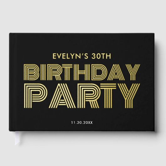 Foto Bold Retro Black Verjaardag Gastenboek (Voorkant)