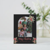 Foto-boog Cranberry Prettig Kerstmis Zwart Feestdagenkaart (Staand voorkant)