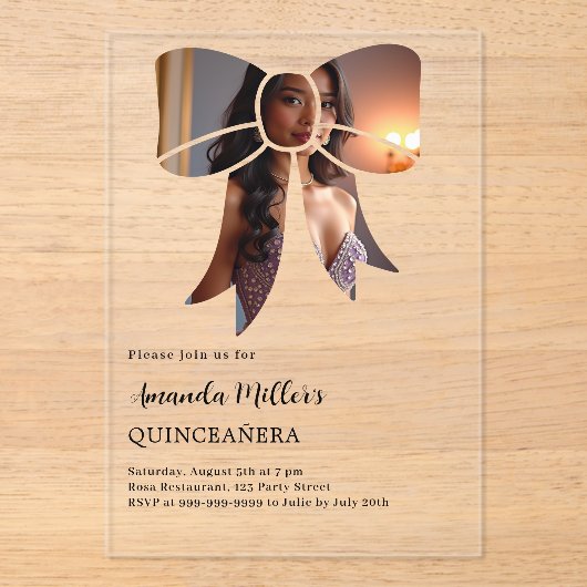 Foto boog elegant duidelijk Quinceanera Acryl Uitnodigingen (Voorkant)