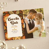 Foto Boog Moderne Retro jaren 70 Bloemen Bruiloft Save The Date