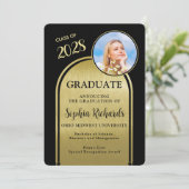 Foto boog zwart goud Afstuderen aankondiging (Staand voorkant)