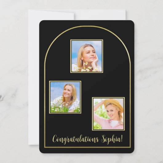 Foto boog zwart goud Afstuderen aankondiging (Achterkant)
