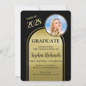 Foto boog zwart goud Afstuderen aankondiging (Voorkant)