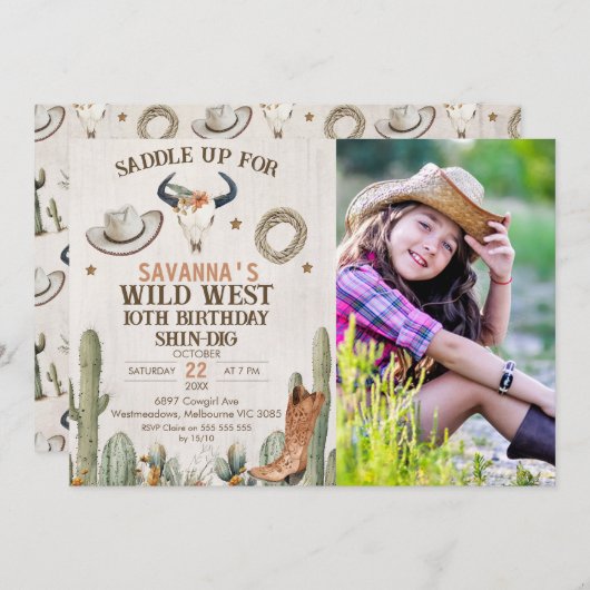 Foto Boot Wild West Westerne Verjaardagsuitnodigin Kaart (Voorkant / Achterkant)