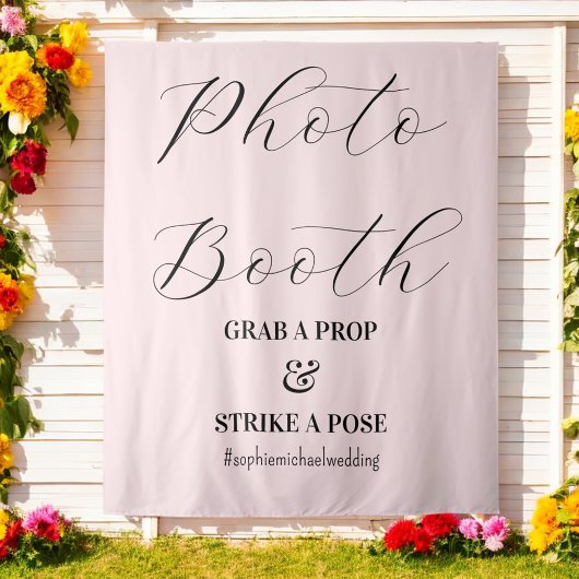 Foto Booth Blush Roze Bruiloft Wandkleed