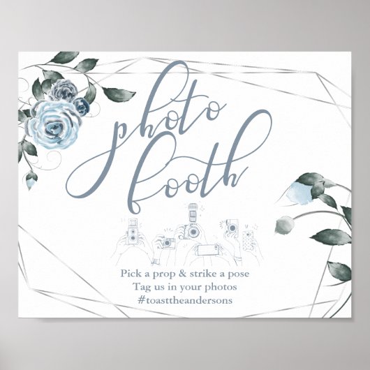 Foto Booth Dusty Blue Floral Sign Poster (Voorkant)