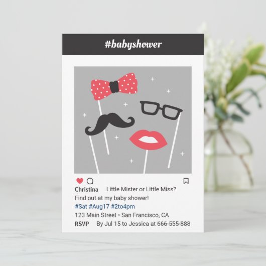 Foto Booth Geslacht onthullen Baby douche uitnodig Kaart (Staand voorkant)