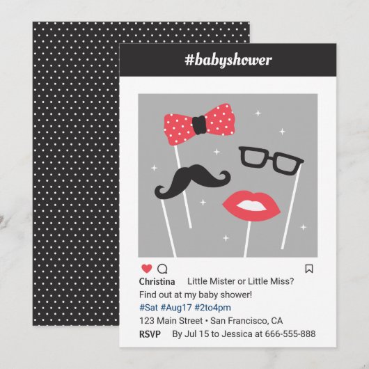 Foto Booth Geslacht onthullen Baby douche uitnodig Kaart (Voorkant / Achterkant)