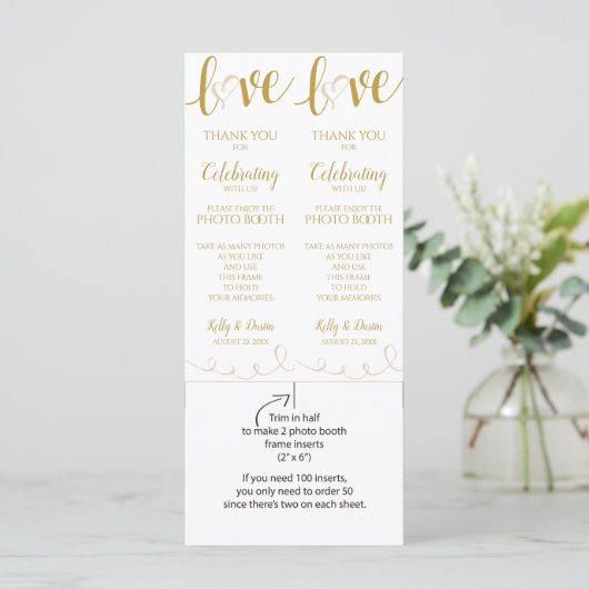 Foto Booth-Kaarten | Liefde Script - Gold & beige (Staand voorkant)