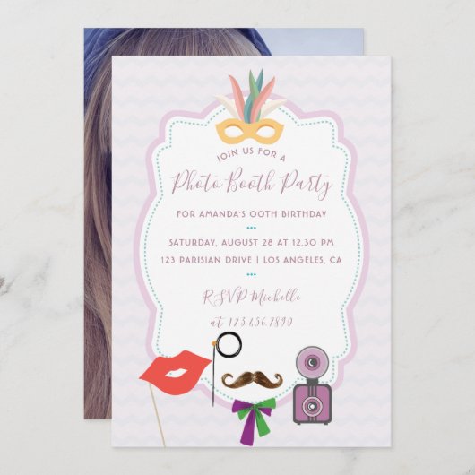 Foto Booth Party Invitation Kaart (Voorkant / Achterkant)