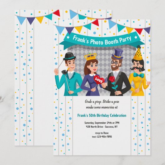 Foto Booth Party Invitation Kaart (Voorkant / Achterkant)