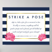 Foto Booth Poster Sign | Navy Stripe & Pink Peony (Voorkant)