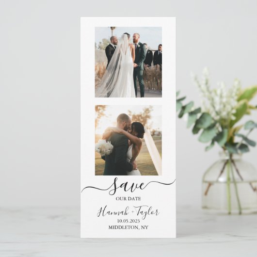 Foto Booth Strip Bruiloft Save the Date (Staand voorkant)