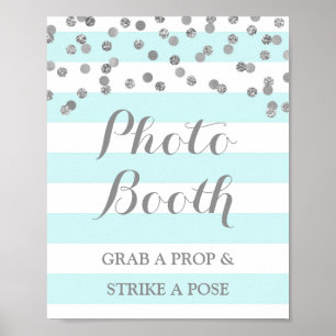 Foto Booth Weddenschap Blue Silver Confetti Poster