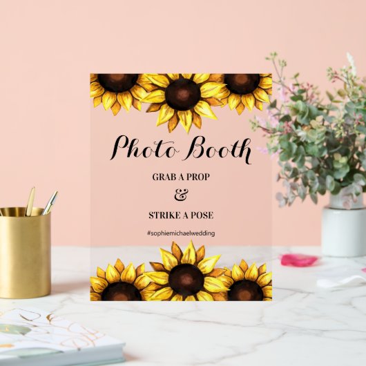 Foto Booth Zonnebloem bruiloft Bloemen voetstuk te Acryl Bord (Huwelijk)