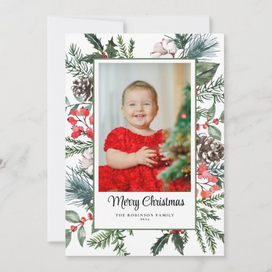 Foto Botanisch Lijst Vrolijk Kerstfeest Feestdagenkaart (Voorkant)