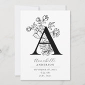Foto: Botanische Floral Monogram Letter A Birth An Aankondiging (Voorkant)