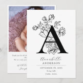 Foto: Botanische Floral Monogram Letter A Birth An Aankondiging (Voorkant / Achterkant)