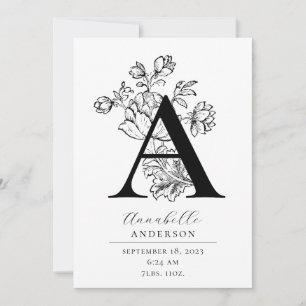 Foto: Botanische Floral Monogram Letter A Birth An Aankondiging