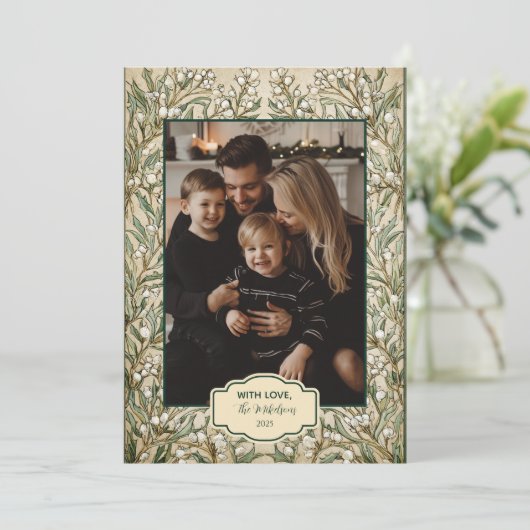 Foto  Botanische Holly Christmas Feestdagenkaart (Staand voorkant)