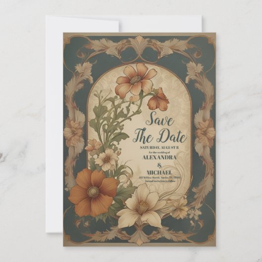 Foto Bougainvillea Art Nouveau bruiloft Save The Date (Voorkant)