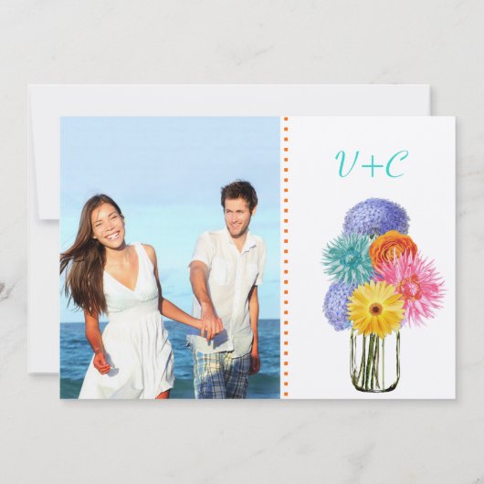 Foto Bouquet in een Mason Jar Wedding Invitation Kaart (Achterkant)