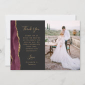 Foto Bourgogne Agaat Gold Script Wedding Bedankkaart (Voorkant)