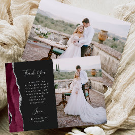 Foto Bourgogne Agaat Zilver Dark Script Wedding Bedankkaart