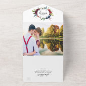 Foto, Bourgogne en Blue Wedding & Perforated RSVP All In One Uitnodiging (Buitenkant)