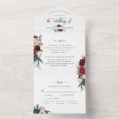 Foto, Bourgogne en Blue Wedding & Perforated RSVP All In One Uitnodiging (Binnen)