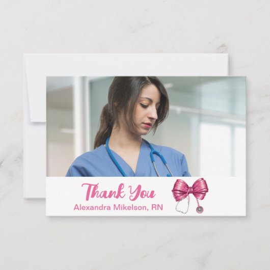 Foto Bow Stethoscope Nursing School Afstuderen Bedankkaart (Voorkant)